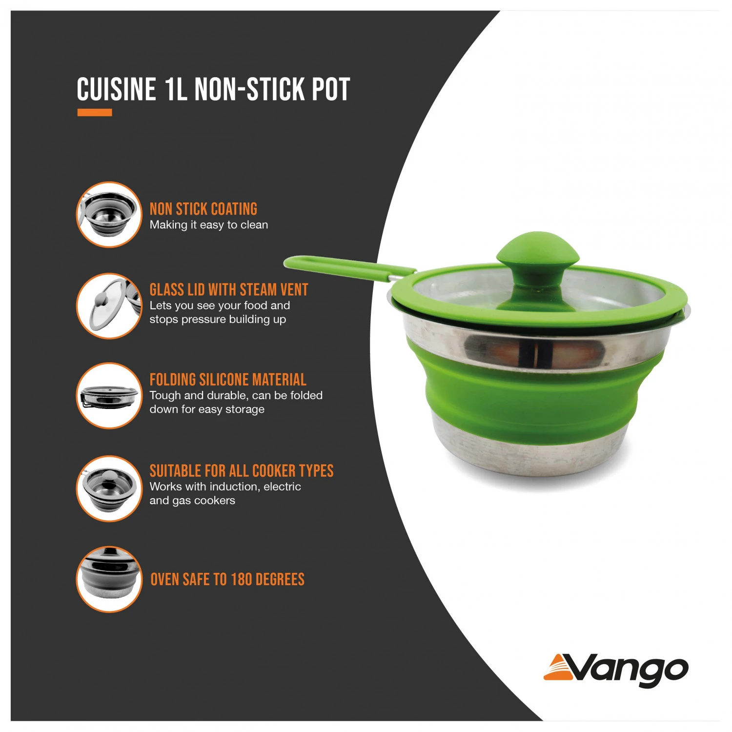 Vango - Cuisine 1L Non-Stick Pot - Pot 8 Vango - Cuisine 1L Non-Stick Pot - Pot - Image 6